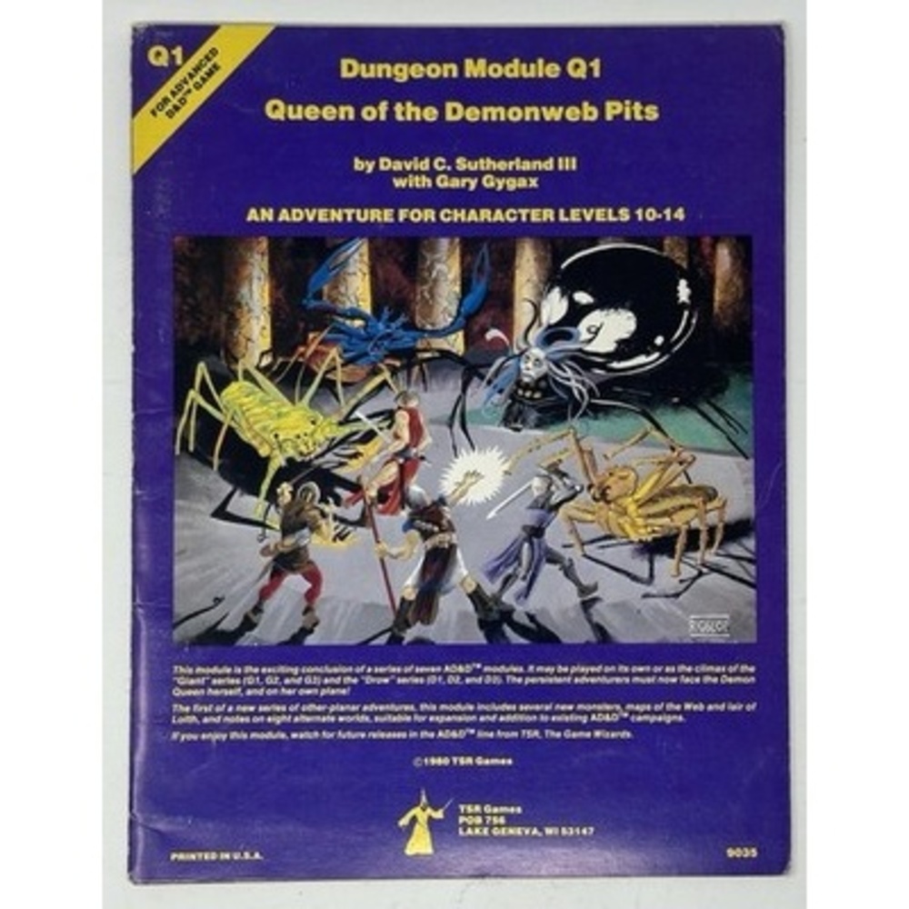 TSR Dungeons Dragons Queen Demonweb Pits Q1 RPG Module 1980 Edition Print 9035